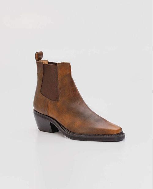 Botas de Mujer en Cuero Anilina Liso, Tipo Western - Caña Media Ajustada