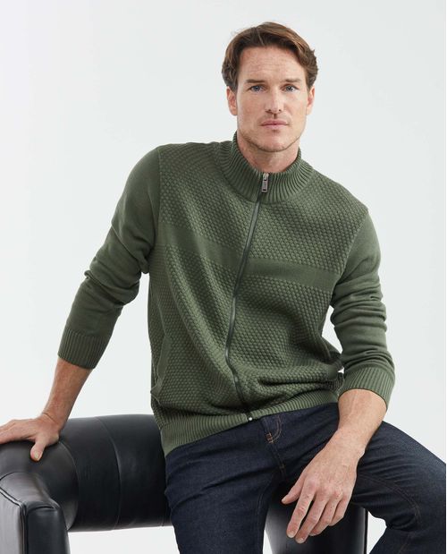 Chaqueta Tejida para Hombre, Cuello Nerú - Bolsillos de Ribete