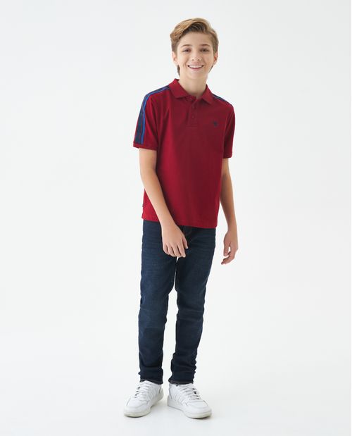 Camiseta de Niño Tipo Polo, Straight Fit Manga Corta - Bloques de Color