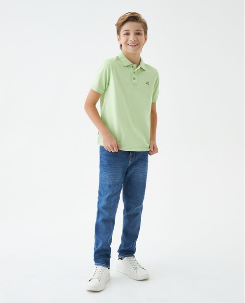Camiseta de Niño Tipo Polo, Straight Fit Manga Corta - Diseño Básico Fondo Entero
