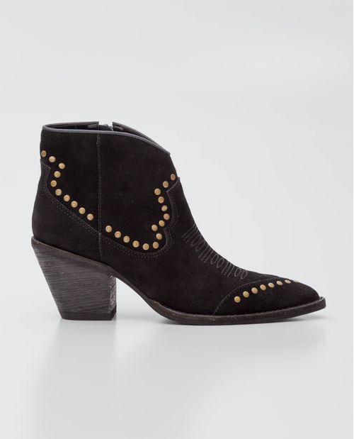 Botas de Mujer en Cuero Gamuzado, Tipo Western - Taches Decorativos