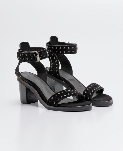 Sandalias de Mujer en Cuero Gamuza, Diseño con Correas - Mini Ojaletes Decorativos