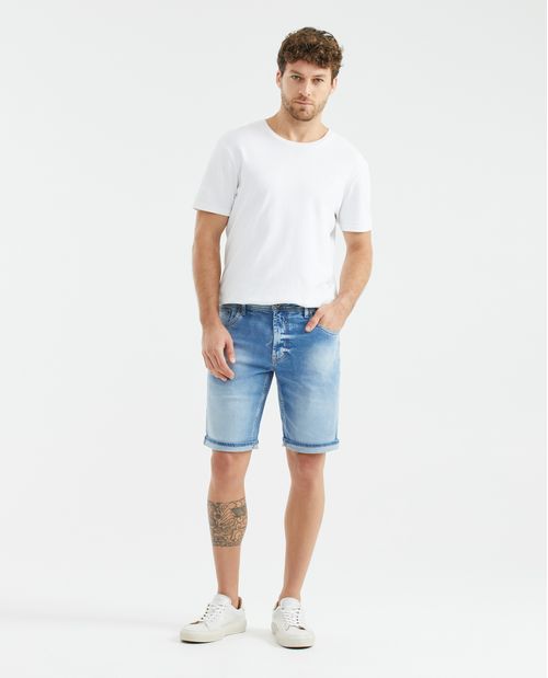Bermuda de Hombre en Denim, Straight Fit - Azul Medio Claro