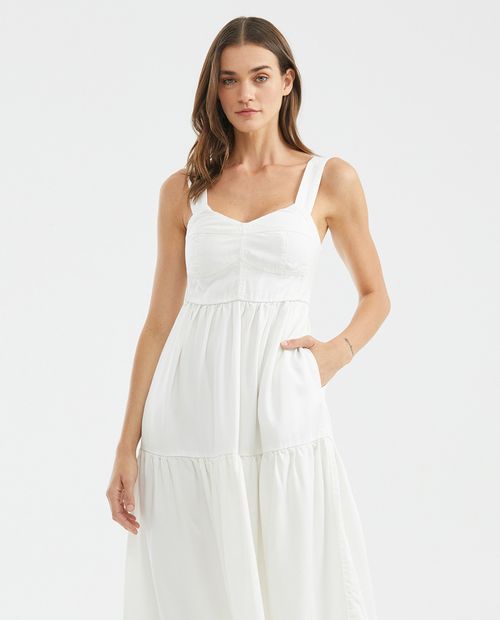 Maxi Dress Tipo Summer, Cargaderas Ajustables Escote en V - Color Crudo