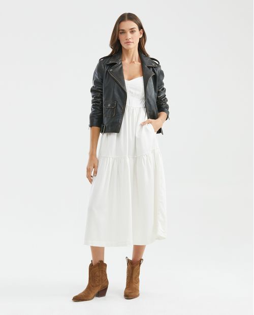 Maxi Dress Tipo Summer, Cargaderas Ajustables Escote en V - Color Crudo