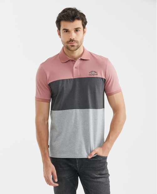 Camiseta de Hombre Tipo Polo, Classic Fit Manga Corta - Bloques de Color Degradé