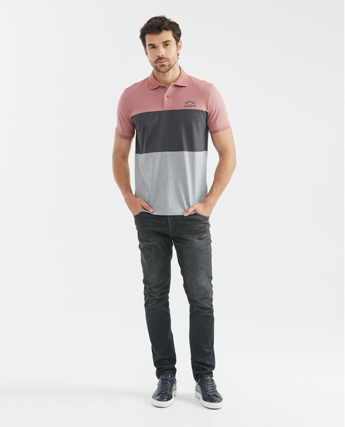 Camiseta de Hombre Tipo Polo, Classic Fit Manga Corta - Bloques de Color Degradé