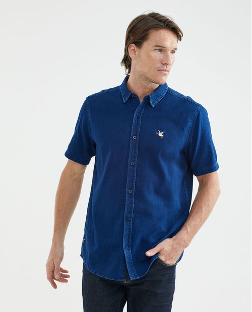 Camisa Resort de Hombre, Classic Fit Manga Corta - Denim