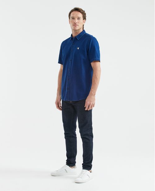 Camisa Resort de Hombre, Classic Fit Manga Corta - Denim