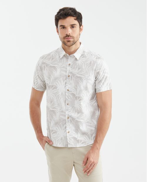 Camisa Resort de Hombre, Classic Fit Manga Corta - Algodón Efecto Lino