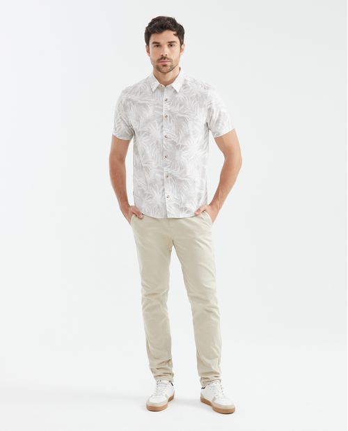 Camisa Resort de Hombre, Classic Fit Manga Corta - Algodón Efecto Lino