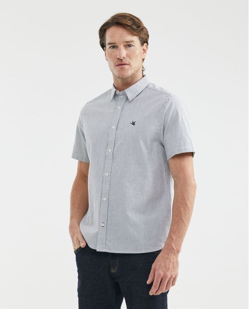 Camisa de Hombre, Slim Fit Manga Corta - Rayas Oxford