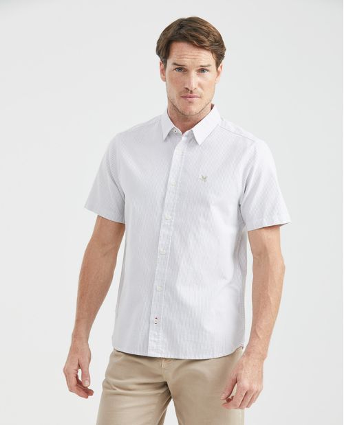 Camisa de Hombre, Slim Fit Manga Corta - Rayas Oxford