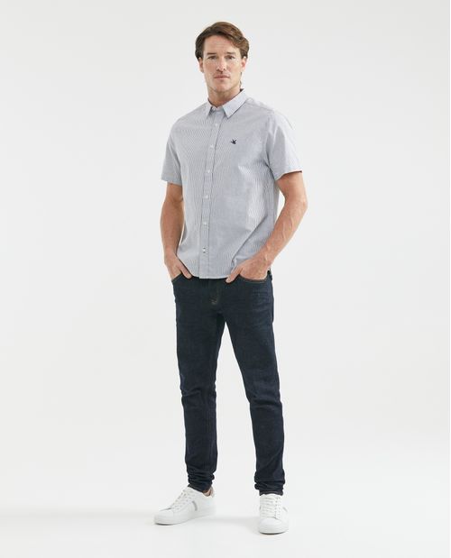 Camisa de Hombre, Slim Fit Manga Corta - Rayas Oxford