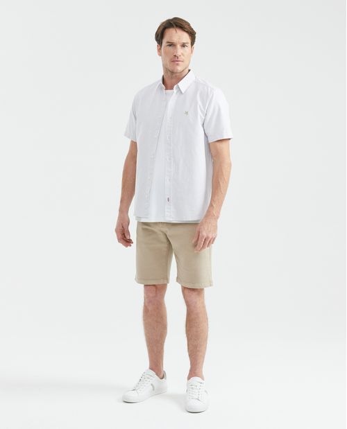 Camisa de Hombre, Slim Fit Manga Corta - Rayas Oxford