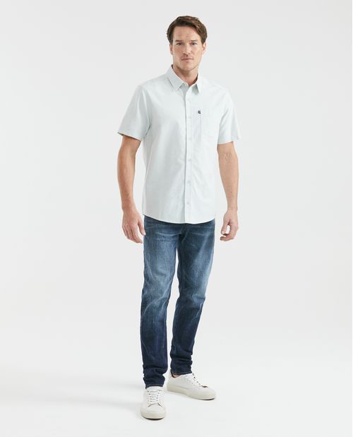 Camisa de Hombre, Classic Fit Manga Corta - Algodón Efecto Rústico
