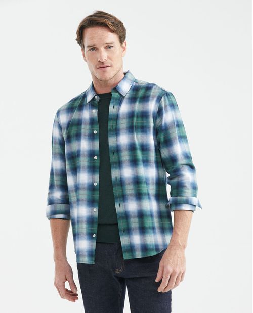 Camisa de Hombre, Slim Fit Manga Larga - Cuadros con Dobby