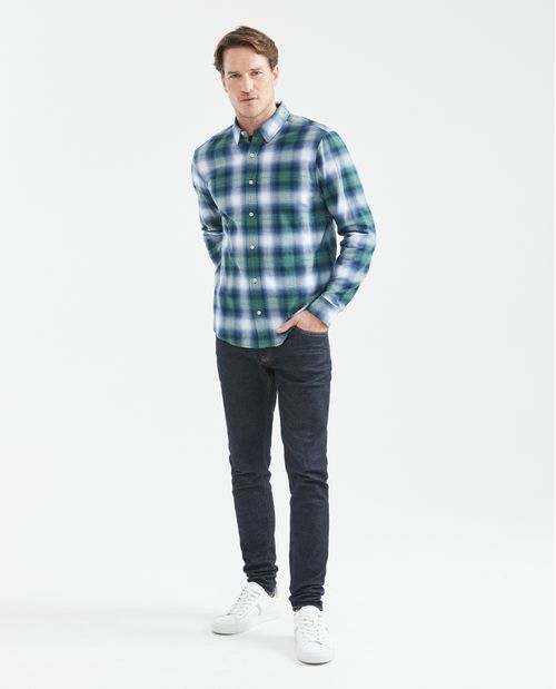 Camisa de Hombre, Slim Fit Manga Larga - Cuadros con Dobby