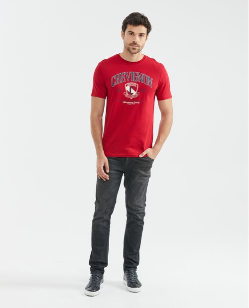 Camiseta Gráfica de Hombre, Slim Fit Cuello Redondo - Estampación Textil
