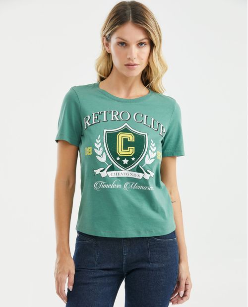 Camiseta Gráfica de Mujer, Manga Corta Cuello Redondo - Gráfico Frontal Estampado