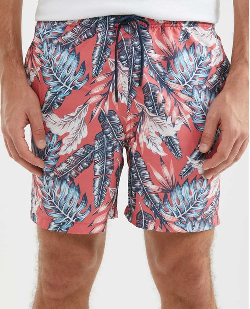 Pantaloneta de Baño Para Hombre, Regular Fit - Print Hojas Tropicales