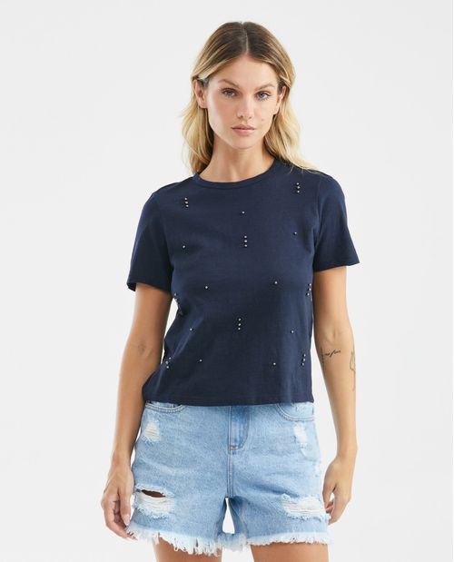 Camiseta de Mujer, Manga Corta Cuello Redondo - Piedras en Frente