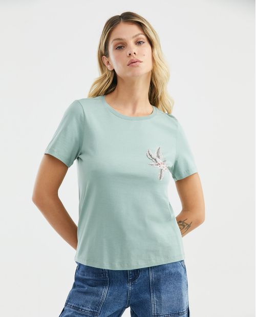 Camiseta Gráfica de Mujer, Manga Corta Cuello Redondo - Gráficos en Frente y Espalda