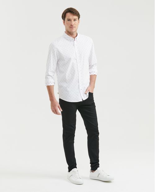Camisa de Hombre, Classic Fit Manga Larga - 100% Algodón Efecto Dobby