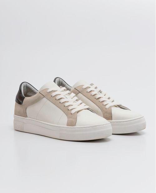 Tenis de Mujer en Cuero, Caña Baja Horma Redondeada - Combinación Cuero Anilina Liso y Cuero Carnaza
