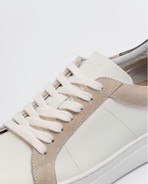 Tenis de Mujer en Cuero, Caña Baja Horma Redondeada - Combinación Cuero Anilina Liso y Cuero Carnaza
