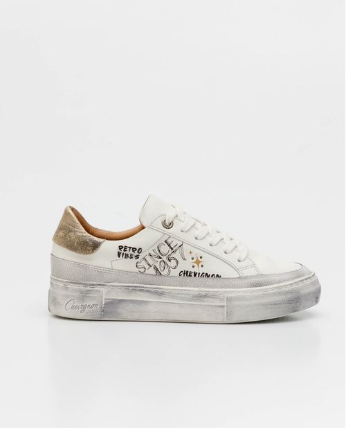 Tenis de Mujer en Cuero, Caña Baja Horma Redondeada - Combinación Cueros + Graffitis