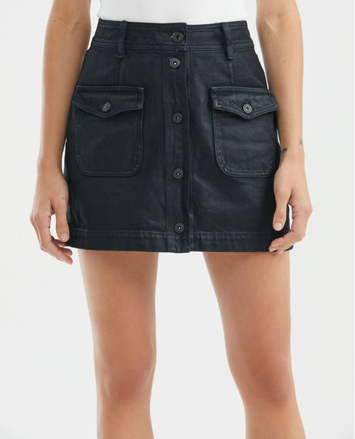 Falda Corta en Denim, High Rise - Azul Ultra Oscuro