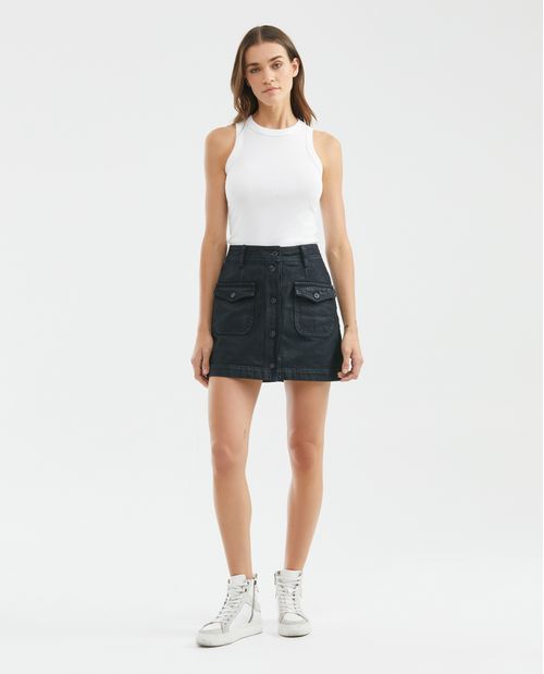Falda Corta en Denim, High Rise - Azul Ultra Oscuro