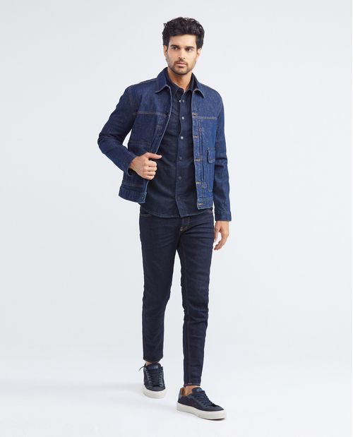 Chaqueta de Hombre en Denim, Tipo Trucker Straight Fit - Azul Ultra Oscuro Bolsillos Sobredimensionados