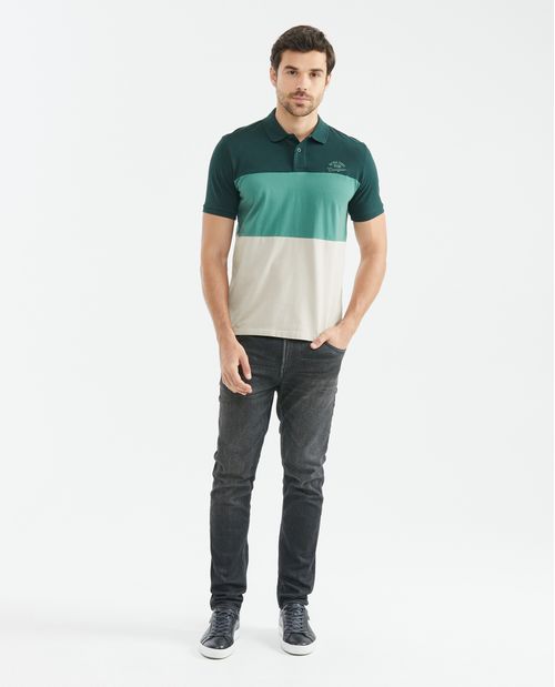 Camiseta de Hombre Tipo Polo, Classic Fit Manga Corta - Bloques de Color Degradé