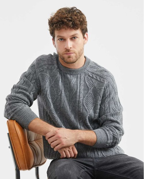 Suéter Tejido para Hombre, Cerrado Cuello Redondo - Trenzas