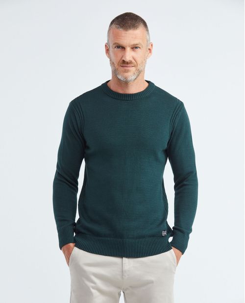 Suéter Tejido para Hombre, Cerrado Cuello Redondo - Detalles Acanalados