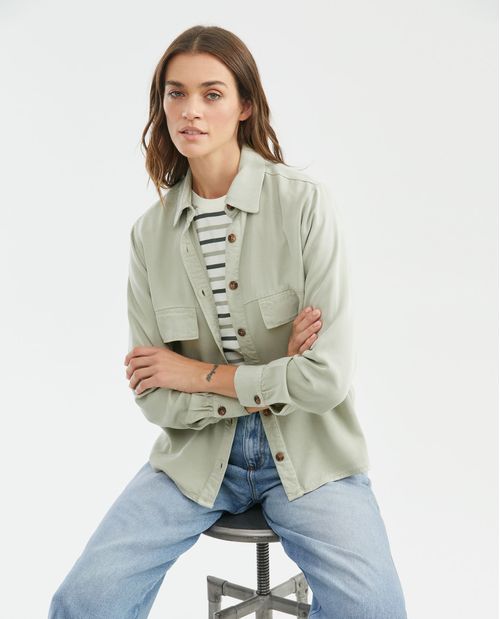 Camisa de Mujer, Tipo Shaket Manga Larga Cuello Camisero - 100% Tencel