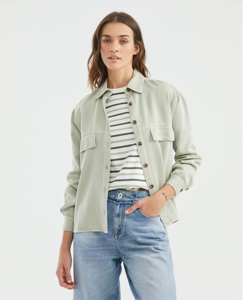 Camisa de Mujer, Tipo Shaket Manga Larga Cuello Camisero - 100% Tencel