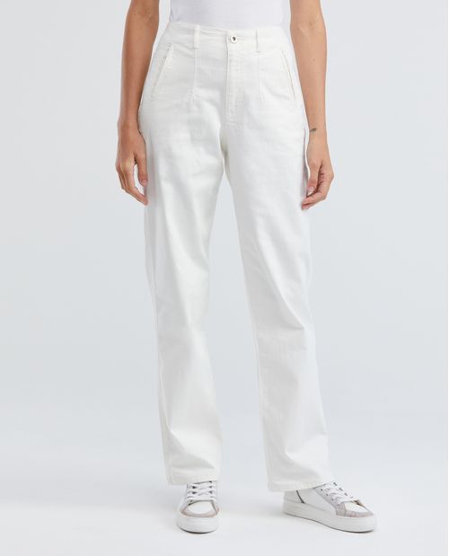 Pantalón de Mujer, Tiro Alto Bota Recta - Drill Diagonal Marcada