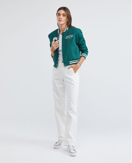 Pantalón de Mujer, Tiro Alto Bota Recta - Drill Diagonal Marcada