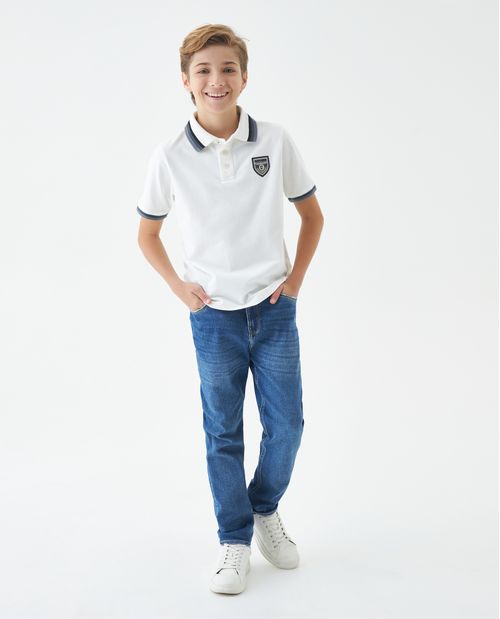 Camiseta de Niño Tipo Polo, Straight Fit Manga Corta - Tejidos con Rayas en Contraste