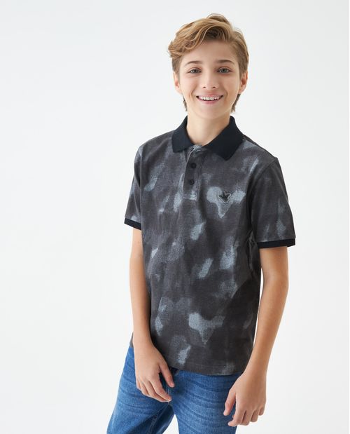 Camiseta de Niño Tipo Polo, Straight Fit Manga Corta - Maxi Print Camuflado