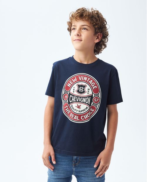 Camiseta Gráfica de Niño, Straight Fit Cuello Redondo - Diseño Frontal Estampado