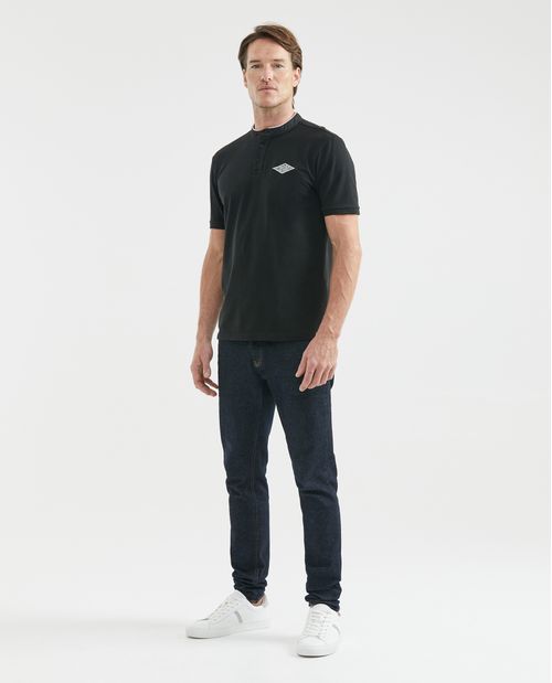 Camiseta de Hombre Tipo Polo, Slim Fit Manga Corta - Cuello Nerú con Denim