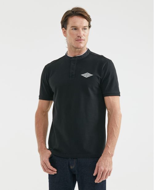 Camiseta de Hombre Tipo Polo, Slim Fit Manga Corta - Cuello Nerú con Denim