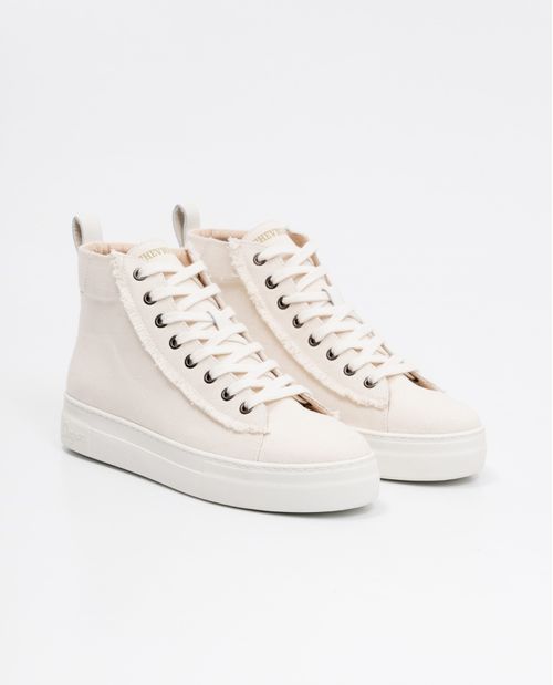 Tenis de Mujer en Cuero, Caña Alta Tipo Botín Horma Redondeada - Canvas y Cuero Anilina