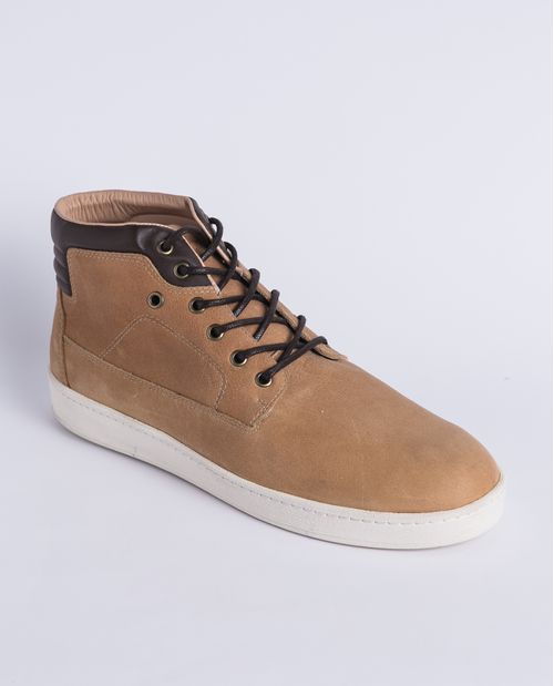 Tenis de Hombre en Cuero, Caña Alta Tipo Botín - Combinación de Cueros