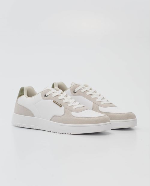 Tenis de Hombre en Cuero, Caña Baja Horma Redondeada - Combinación de Materiales y Texturas