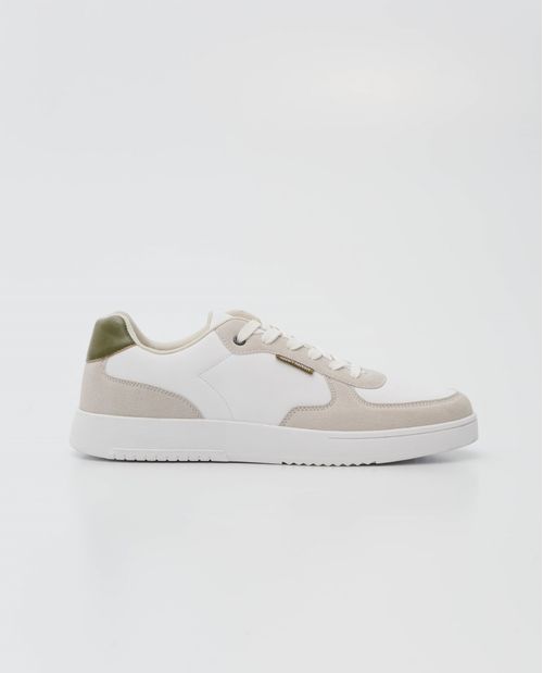 Tenis de Hombre en Cuero, Caña Baja Horma Redondeada - Combinación de Materiales y Texturas